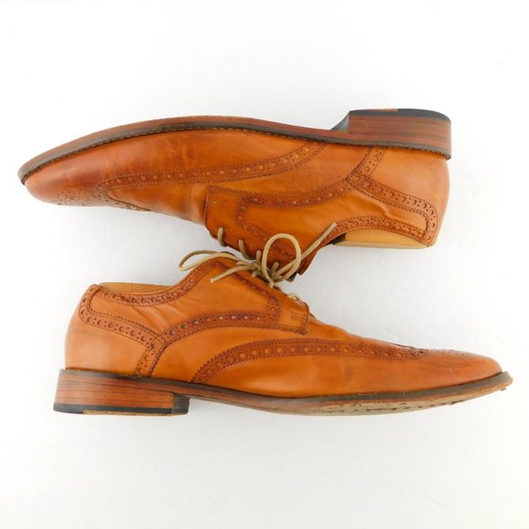 COLE HAAN Nike Air Caramel Brown Leather Wingtip Oxfords Dress Shoes 10.5 - Picture 3 of 7